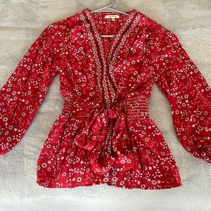 Red floral print top
